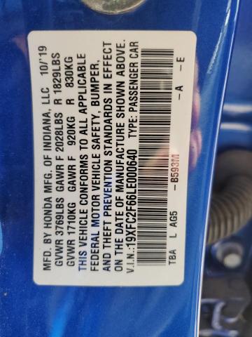 19XFC2F66LE000640 - 2020 HONDA CIVIC LX BLUE photo 12