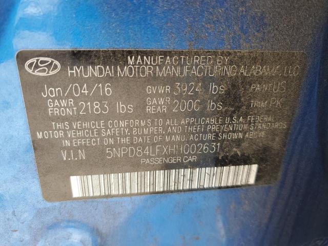 5NPD84LFXHH002631 - 2017 HYUNDAI ELANTRA SE BLUE photo 12