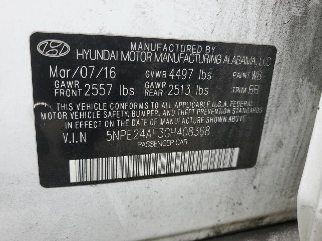 5NPE24AF3GH408368 - 2016 HYUNDAI SONATA SE WHITE photo 12