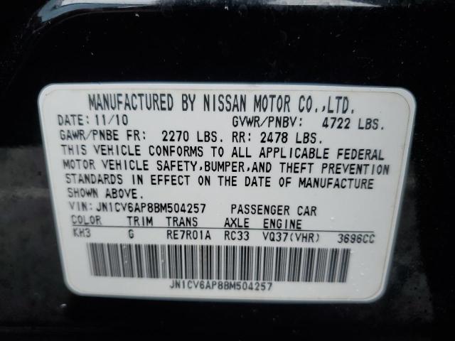 JN1CV6AP8BM504257 - 2011 INFINITI G37 BASE BLACK photo 12