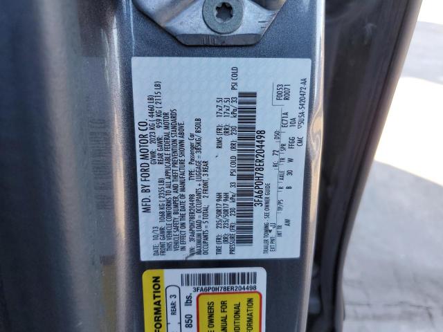 3FA6P0H78ER204498 - 2014 FORD FUSION SE GRAY photo 12