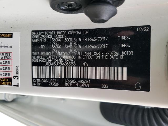 JTENU5JR5N6038358 - 2022 TOYOTA 4RUNNER SR5/SR5 PREMIUM 白色 照片 12
