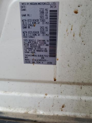 5N1AR2MM0EC688702 - 2014 NISSAN PATHFINDER S 白色 照片 13