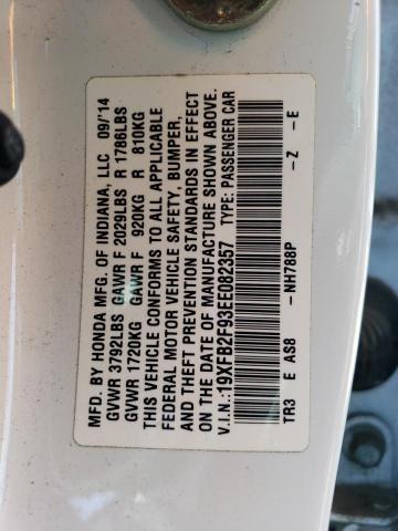 19XFB2F93EE082357 - 2014 HONDA CIVIC EXL თეთრი ფოტო 12