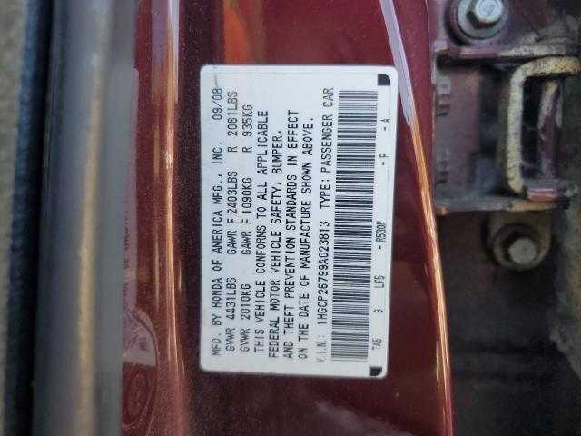 1HGCP26799A023813 - 2009 HONDA ACCORD EX BURGUNDY photo 12