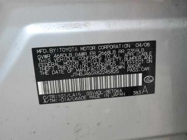 JTHBJ46GX82245825 - 2008 LEXUS ES 350 SILVER photo 12