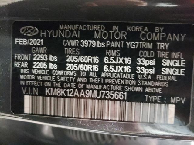 KM8K12AA9MU735661 - 2021 HYUNDAI KONA SE CHARCOAL photo 13