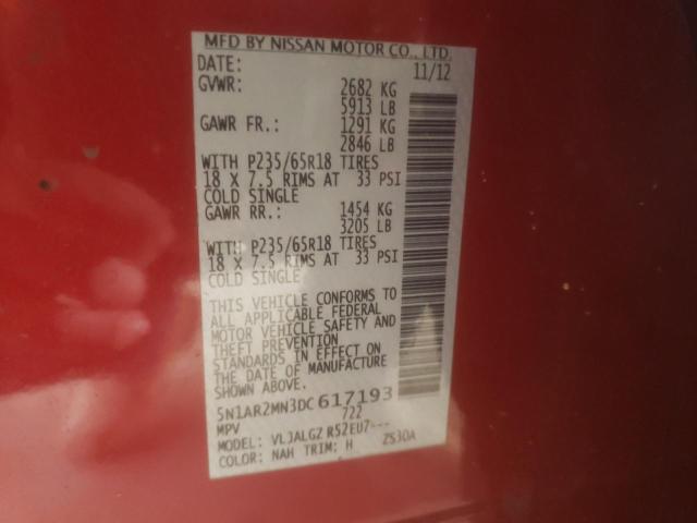 5N1AR2MN3DC617193 - 2013 NISSAN PATHFINDER S 红色 照片 13