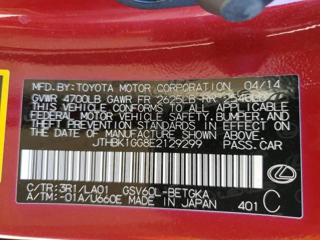 JTHBK1GG8E2129299 - 2014 LEXUS ES 350 RED photo 12