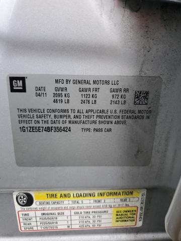 1G1ZE5E74BF356424 - 2011 CHEVROLET MALIBU LTZ ვერცხლისფერი ფოტო 12