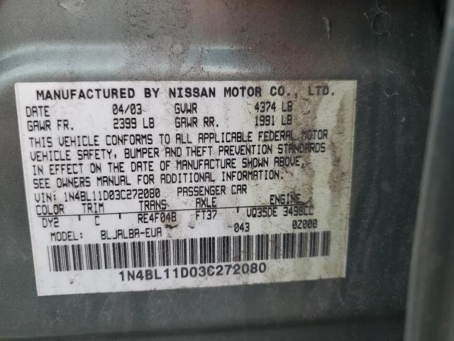 1N4BL11D03C272080 - 2003 NISSAN ALTIMA SE GREEN photo 13