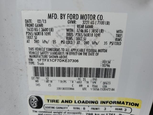 1FTFX1CF7DKE37306 - 2013 FORD F150 SUPER CAB WHITE photo 12