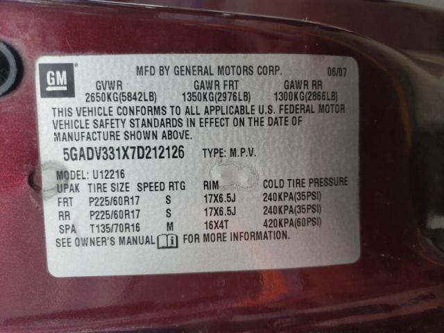 5GADV331X7D212126 - 2007 BUICK TERRAZA CXL MAROON photo 14