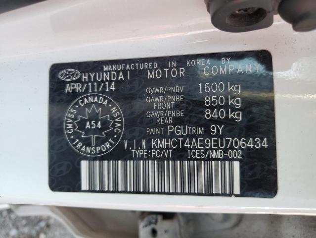 KMHCT4AE9EU706434 - 2014 HYUNDAI ACCENT GLS WHITE photo 12