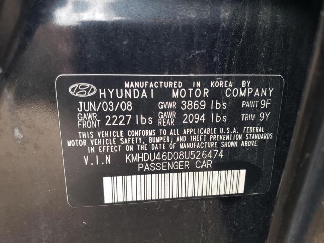 KMHDU46D08U526474 - 2008 HYUNDAI ELANTRA GLS BLACK photo 12