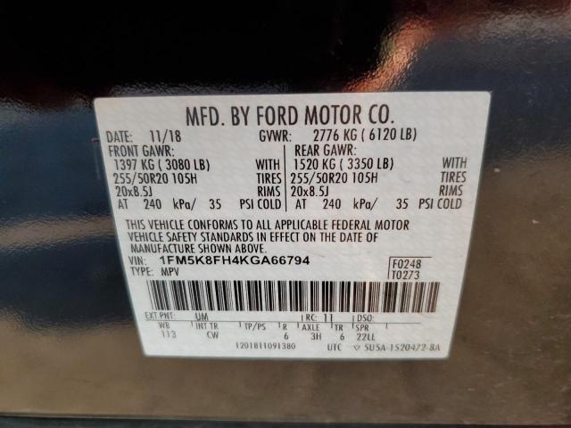 1FM5K8FH4KGA66794 - 2019 FORD EXPLORER LIMITED BLACK photo 12