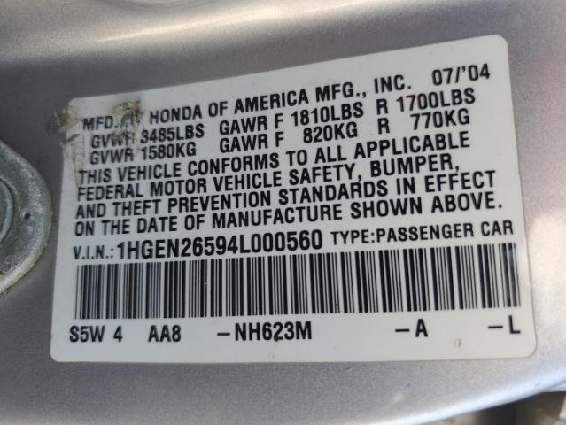 1HGEN26594L000560 - 2004 HONDA CIVIC GX SILVER photo 12