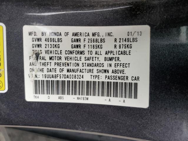 19UUA8F57DA008324 - 2013 ACURA TL TECH GRAY photo 12