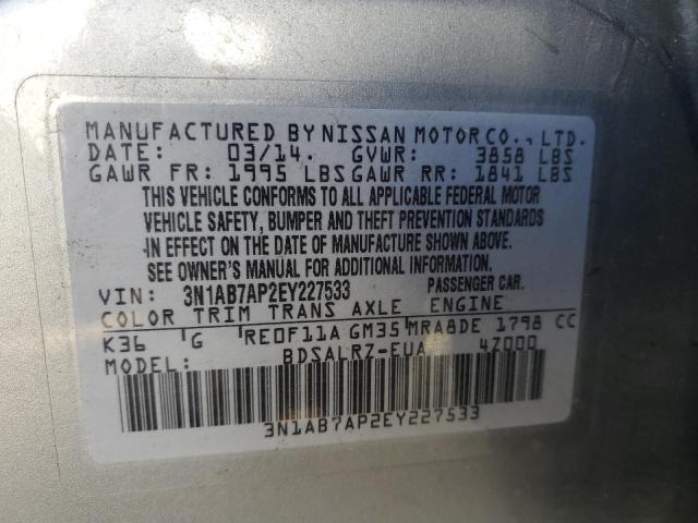 3N1AB7AP2EY227533 - 2014 NISSAN SENTRA S SILVER photo 12