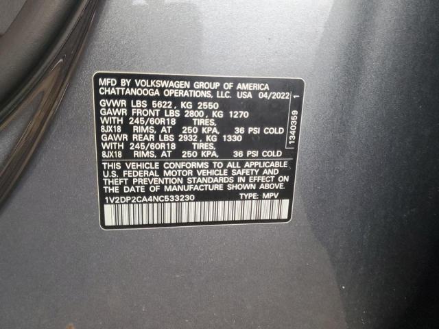 1V2DP2CA4NC533230 - 2022 VOLKSWAGEN ATLAS SE GRAY photo 13