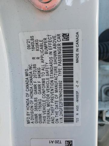 2HGFE2F57NH528892 - 2022 HONDA CIVIC SPORT 白色 照片 12