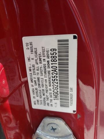 1HGCG22552A018859 - 2002 HONDA ACCORD EX RED photo 12