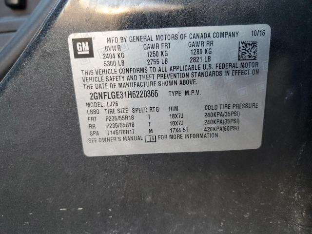 2GNFLGE31H6220366 - 2017 CHEVROLET EQUINOX PREMIER GRAY photo 13