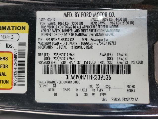 3FA6P0H71HR339536 - 2017 FORD FUSION SE BLACK photo 12