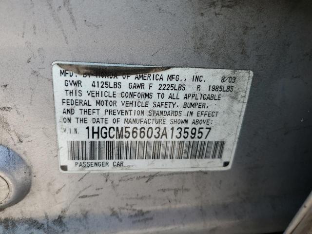 1HGCM56603A135957 - 2003 HONDA ACCORD EX SILVER photo 12