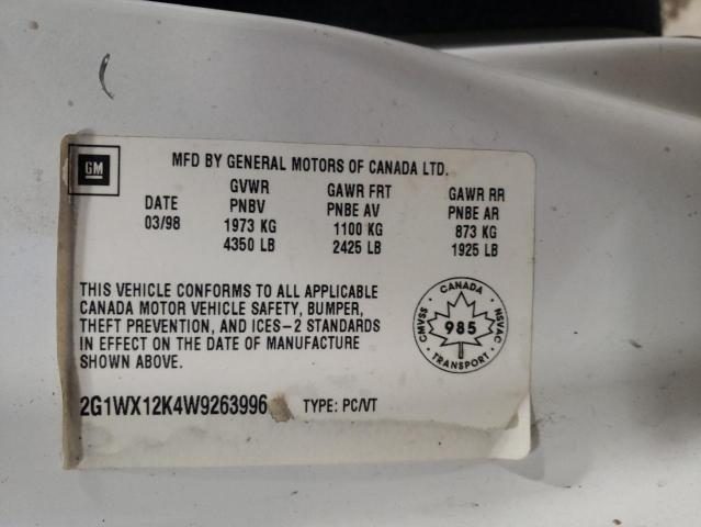 2G1WX12K4W9263996 - 1998 CHEVROLET MONTE CARL Z34 WHITE photo 12