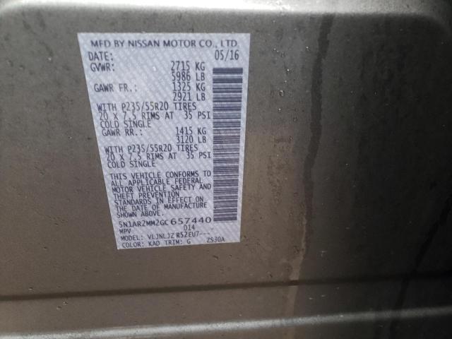 5N1AR2MM2GC657440 - 2016 NISSAN PATHFINDER S GRAY photo 12