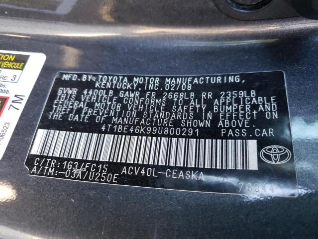 4T1BE46K99U800291 - 2009 TOYOTA CAMRY BASE GRAY photo 13