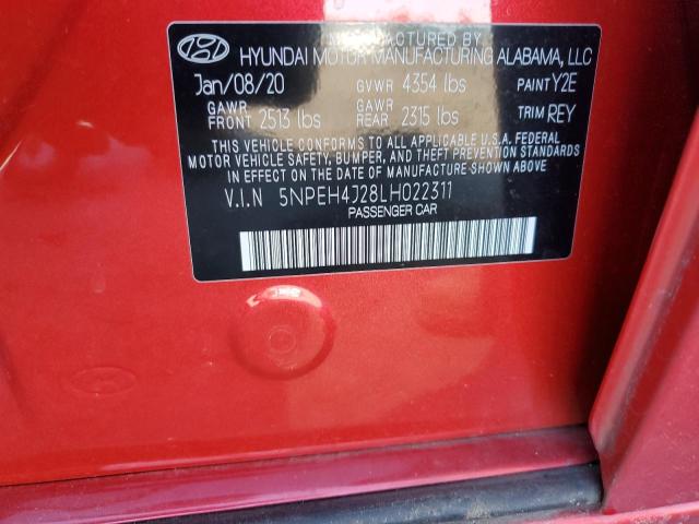 5NPEH4J28LH022311 - 2020 HYUNDAI SONATA LIMITED RED photo 12