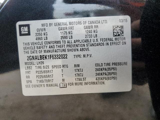 2GNALBEK1F6332022 - 2015 CHEVROLET EQUINOX LT BLUE photo 14