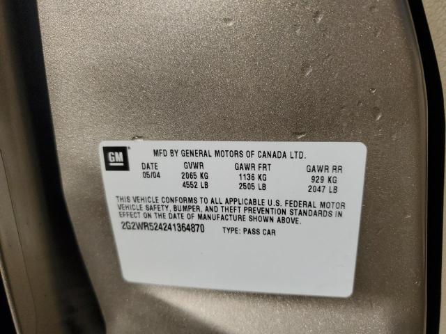 2G2WR524241364870 - 2004 PONTIAC GRAND PRIX GTP TAN photo 12