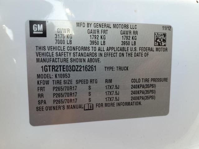 1GTR2TE03DZ216261 - 2013 GMC SIERRA K1500 WHITE photo 13