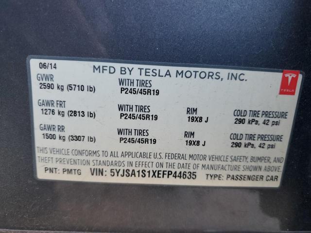 5YJSA1S1XEFP44635 - 2014 TESLA MODEL S GRAY photo 13