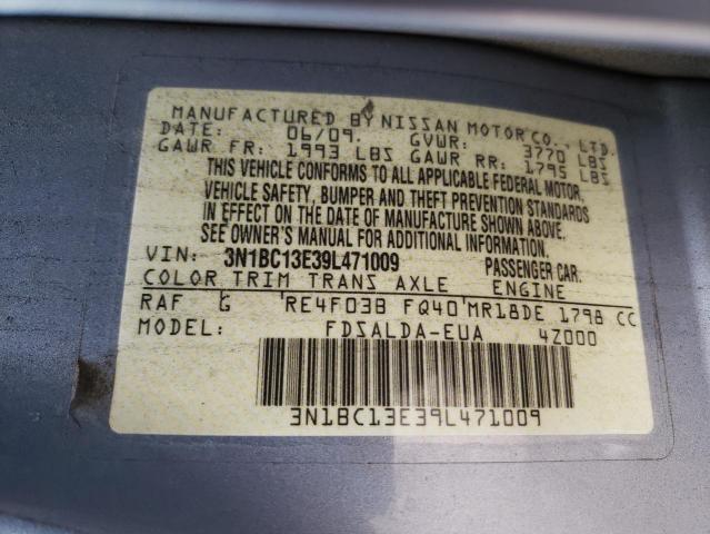 3N1BC13E39L471009 - 2009 NISSAN VERSA S BLUE photo 13