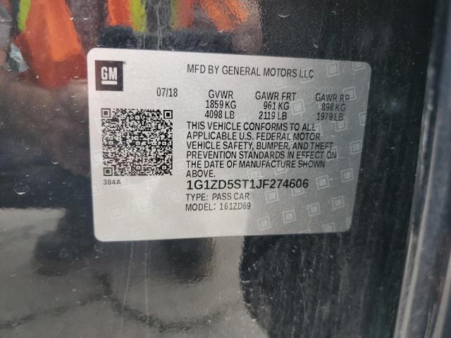 1G1ZD5ST1JF274606 - 2018 CHEVROLET MALIBU LT 黑色 照片 12