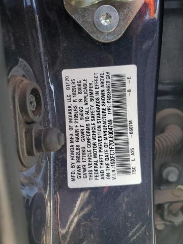 19XFC1F70LE004749 - 2020 HONDA CIVIC EXL გრაფიტი ფოტო 12