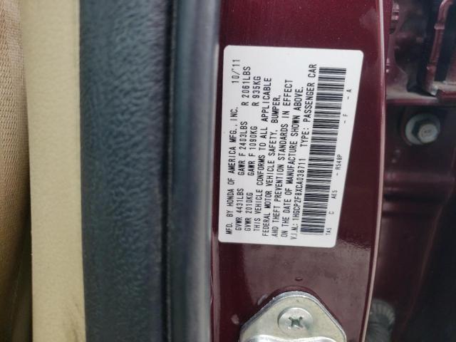 1HGCP2F8XCA038711 - 2012 HONDA ACCORD EXL BURGUNDY photo 12