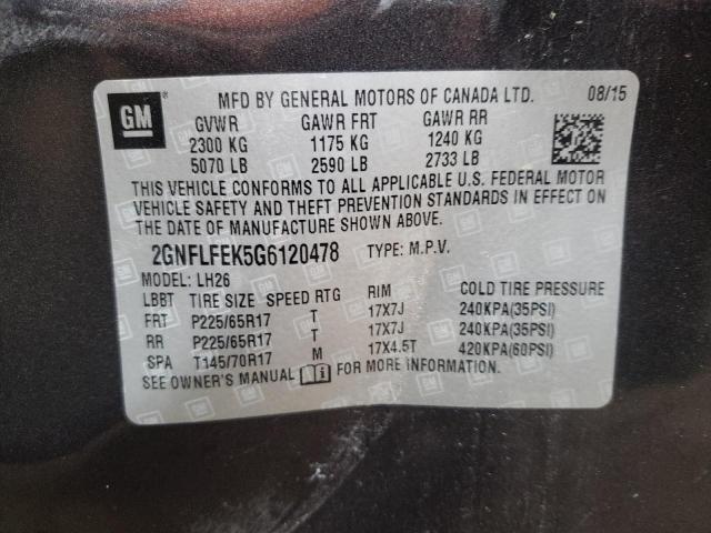 2GNFLFEK5G6120478 - 2016 CHEVROLET EQUINOX LT GRAY photo 12