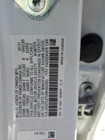 2HGFE2F58NH503063 - 2022 HONDA CIVIC SPORT თეთრი ფოტო 12