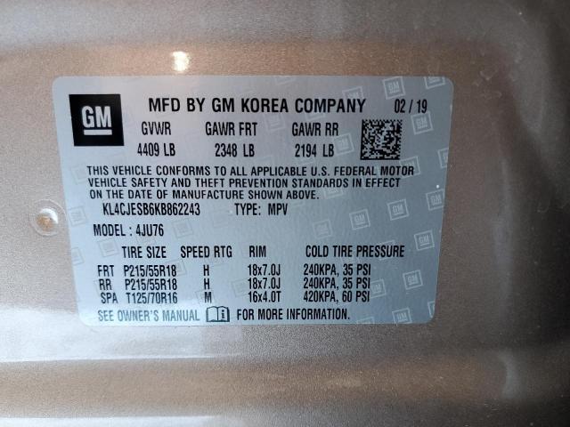 KL4CJESB6KB862243 - 2019 BUICK ENCORE PREFERRED Қоңыр фото 13