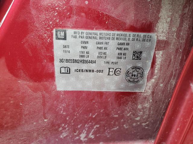3G1BE5SM2HS564494 - 2017 CHEVROLET CRUZE LT RED photo 12