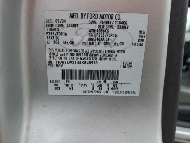 1FMYU93145KB48918 - 2005 FORD ESCAPE XLT SILVER photo 13