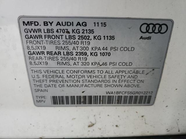 WA1BFCFS5GR012212 - 2016 AUDI Q3 PREMIUM PLUS WHITE photo 13