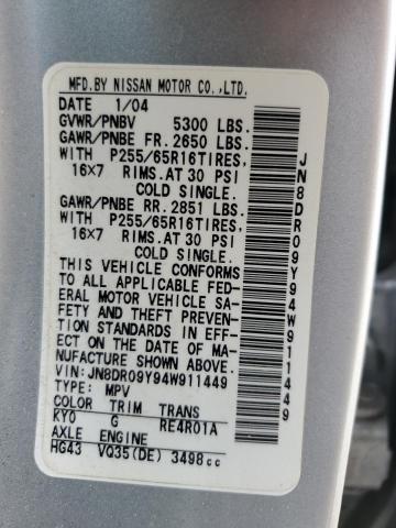 JN8DR09Y94W911449 - 2004 NISSAN PATHFINDER LE 银色 照片 13