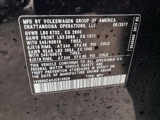 1V2ER2CA0JC513629 - 2018 VOLKSWAGEN ATLAS SEL GRAY photo 13
