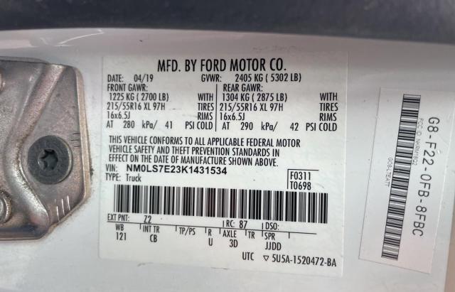 NM0LS7E23K1431534 - 2019 FORD TRANSIT CO XL WHITE photo 10